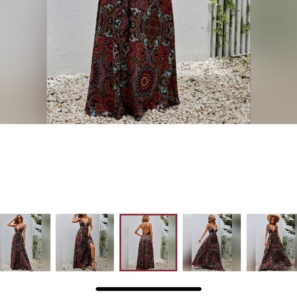 New Flowy Boho Scarf Print Maxi Dress Plunge V Neck Halter Long Red Blue Black - Picture 2 of 5